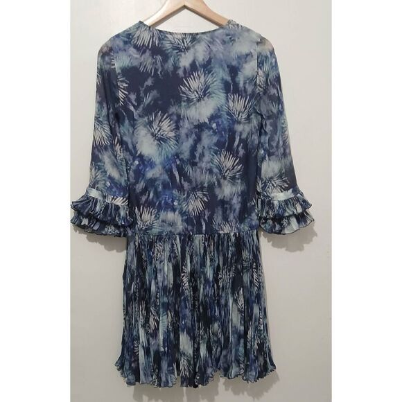 Elle Sasson womens size 34 uk size 2 usa 100% silk blue smocked elastic waist - Picture 5 of 8